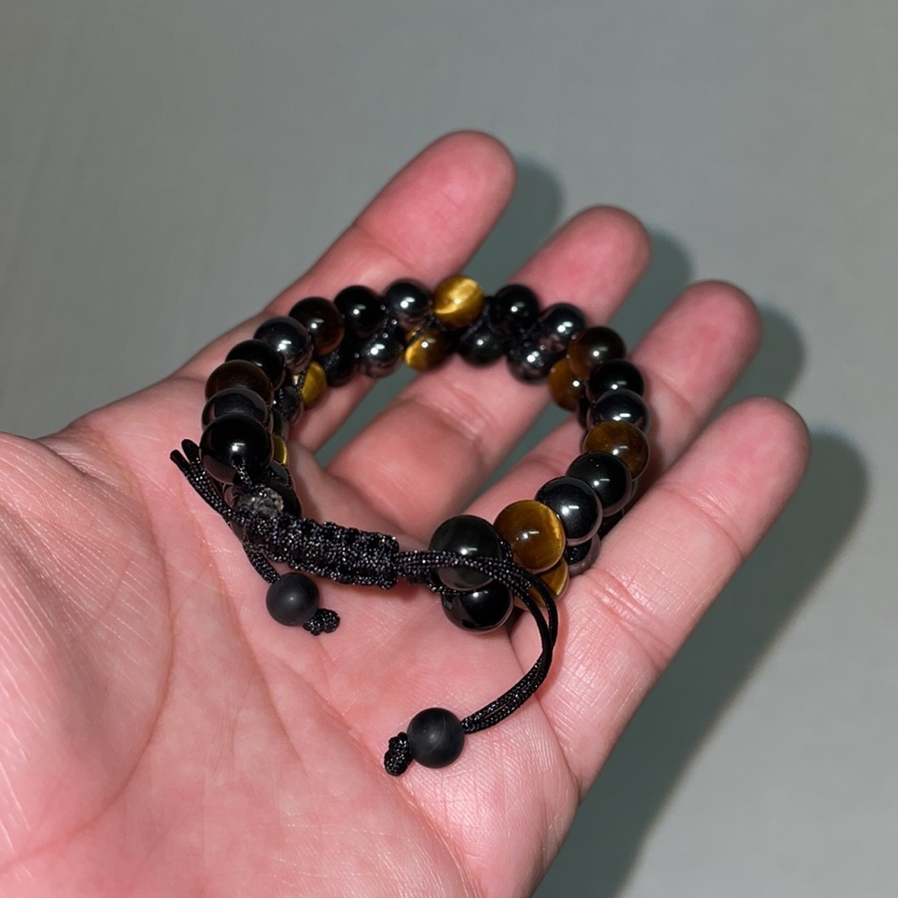 NWT / NIB Haskare Bracelet - Adjustable - Gold, Brown and Black Stones - Picture 8 of 14